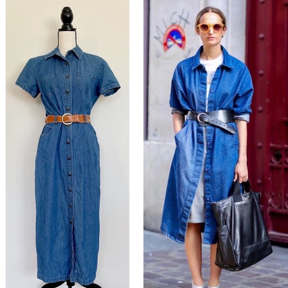 SOLD :: Vintage 90s Denim Midi Dress - Picture 11 of 11